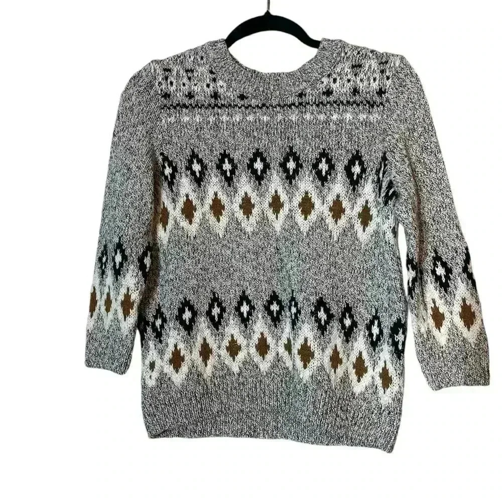 H&M Women's Pullover Diamond Print Cozy Knit Sweater Small‎ Outdoor Neutral Warm